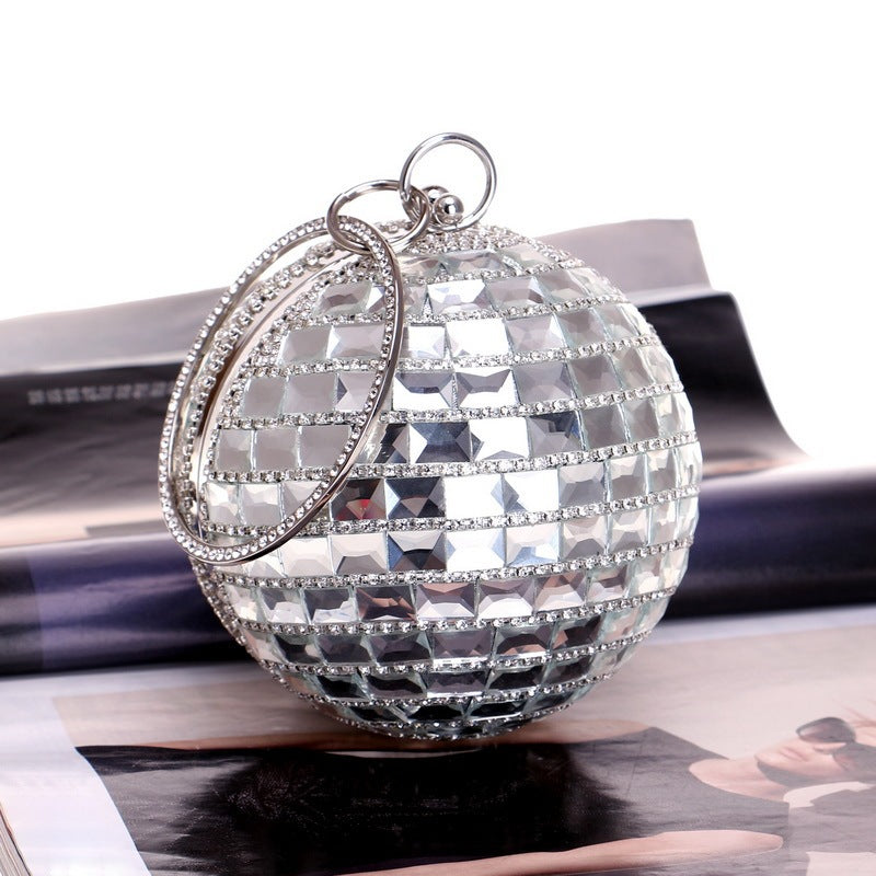 New Style Diamond Handbag Ladies Spherical Dinner Bag