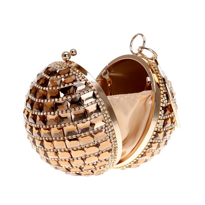 New Style Diamond Handbag Ladies Spherical Dinner Bag